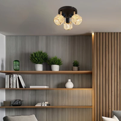 Kulaté stropní bodové svítidlo DUBAI - 3xE14, 40W, černé / růžovozlaté / čiré