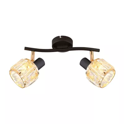 Stropní / nástěnné bodové svítidlo DUBAI - 2xE14, 40W, černé / růžovozlaté / čiré