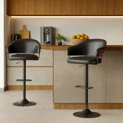 Nastavitelná barová židle MIRTA - grafit / ořech / černá