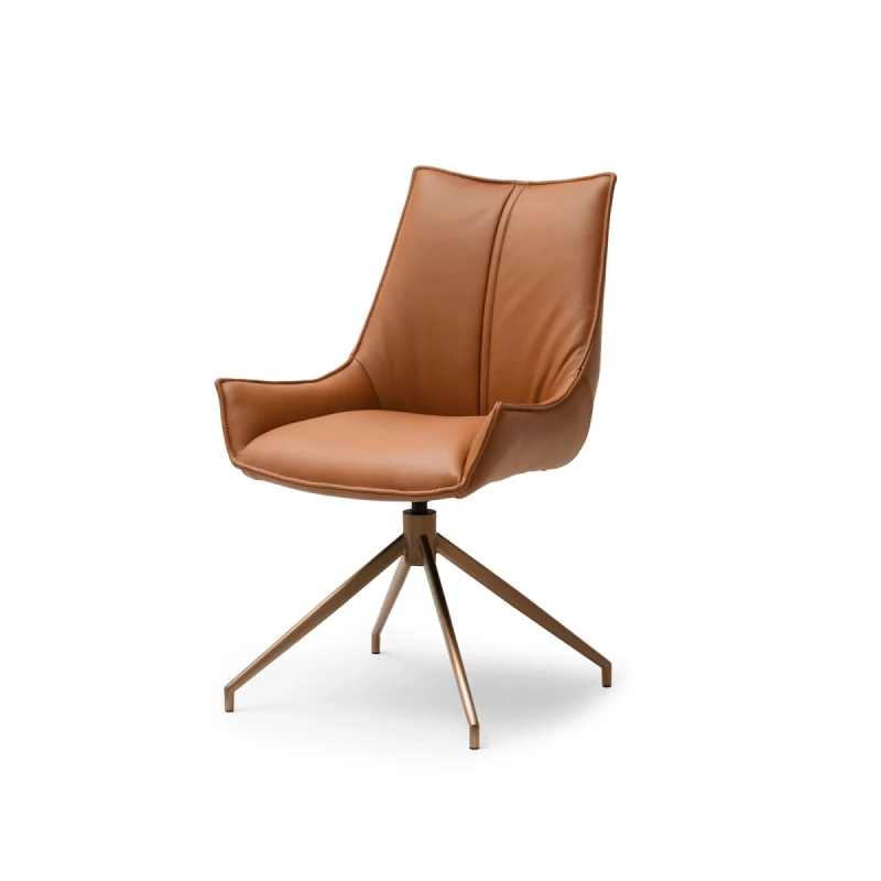 Otočná čalouněná židle CAROL - hnědá / měděná