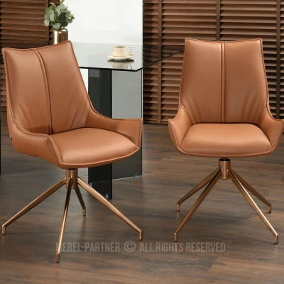 Otočná čalouněná židle CAROL - hnědá / měděná
