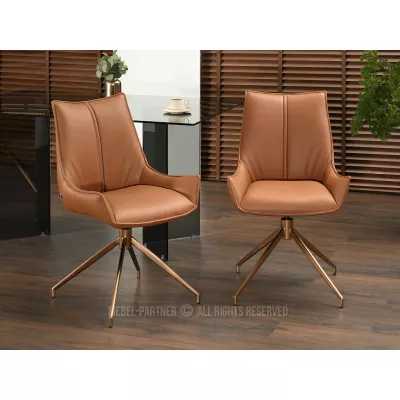 Otočná čalouněná židle CAROL - hnědá / měděná