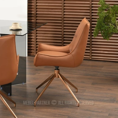 Otočná čalouněná židle CAROL - hnědá / měděná