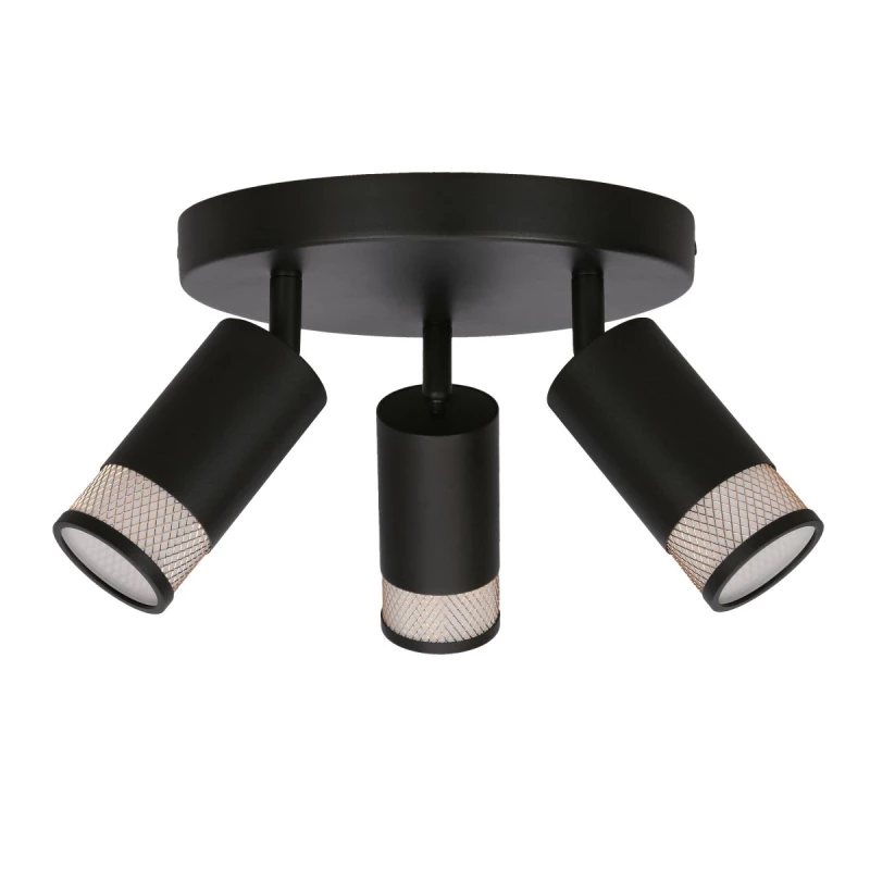 Stropní kulaté bodové svítidlo FLIN - 3xGU10, 15W, černé / zlaté