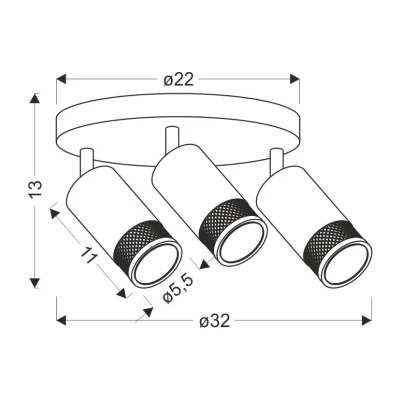 Stropní kulaté bodové svítidlo FLIN - 3xGU10, 15W, černé / zlaté