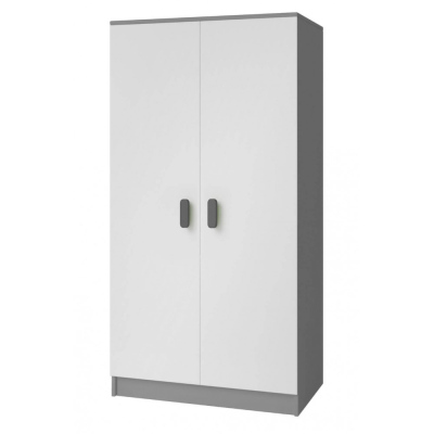 VÝPRODEJ - Dvoudveřová šedobílá šatní skříň do dětského pokoje SVEN 2, úchytky - šířka 80 cm, šedá