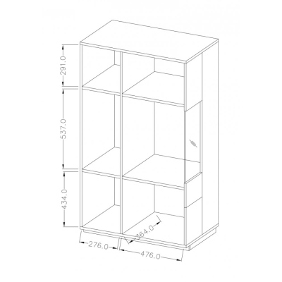 VÝPRODEJ - Vysoká komoda s prosklenou částí SHADI pravá, bílá + dub wotan