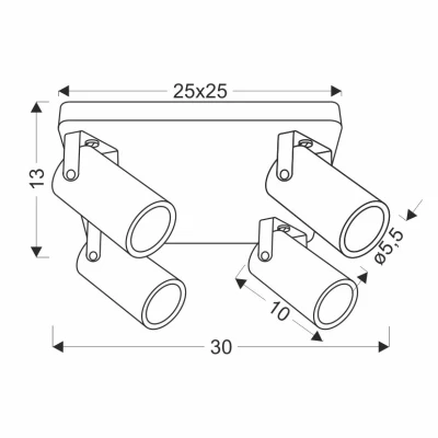 Stropní hranaté bodové svítidlo GARY - 4xGU10, 15W, černé