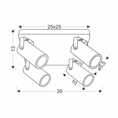Stropní hranaté bodové svítidlo GARY - 4xGU10, 15W, černé