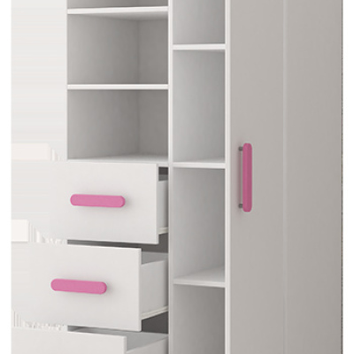 VÝPRODEJ - Regál s policemi a šuplíky SVEN 1 - růžové úchyty