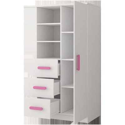 VÝPRODEJ - Regál s policemi a šuplíky SVEN 1 - růžové úchyty