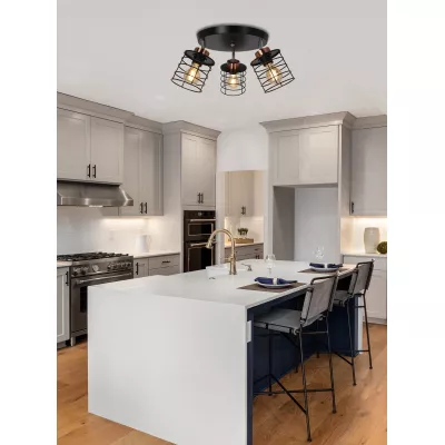 Industriální stropní bodové světlo GLOB - 3xE27, 40W, kulaté, černé / zlaté