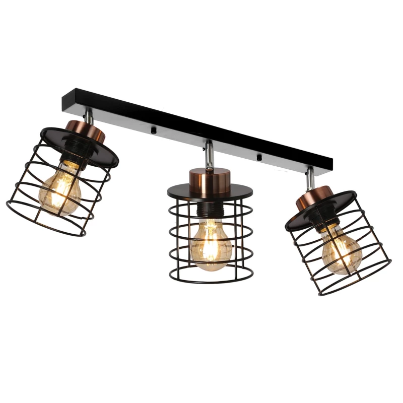 Industriální stropní bodové světlo GLOB - 3xE27, 40W, černé / zlaté