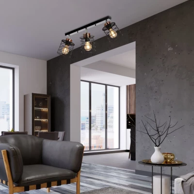 Industriální stropní bodové světlo GLOB - 3xE27, 40W, černé / zlaté