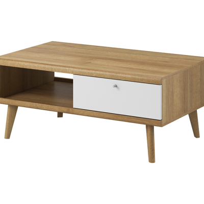 VÝPRODEJ - Konferenční stolek PAVLIS - dub riviera / bílý