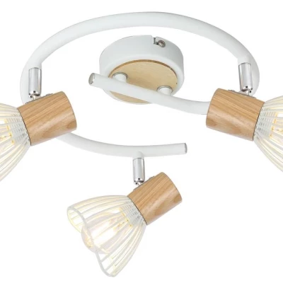 Stropní bodové osvětlení CHILE - 3xE14, 25W, kulaté, přírodní dřevo / bílé