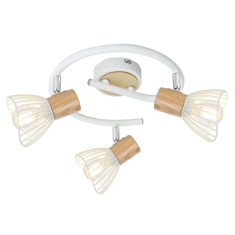 Stropní bodové osvětlení CHILE - 3xE14, 25W, kulaté, přírodní dřevo / bílé
