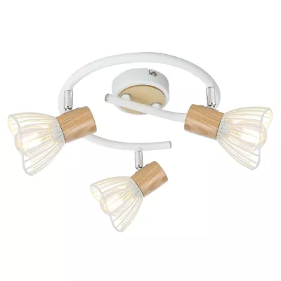 Stropní bodové osvětlení CHILE - 3xE14, 25W, kulaté, přírodní dřevo / bílé