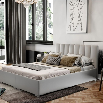 VÝPRODEJ - Čalouněná manželská postel s roštem 140x200 CEDRIK - šedá