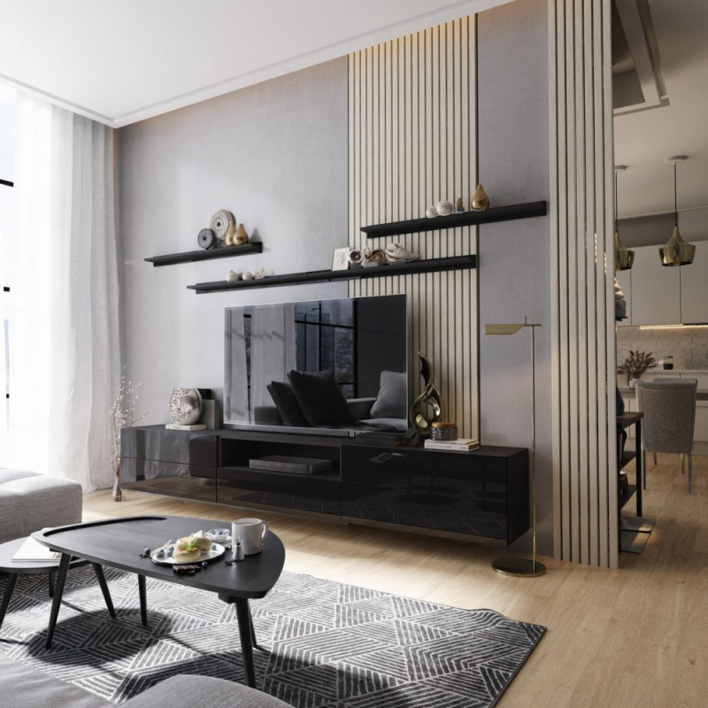 VÝPRODEJ - Moderní obývací stěna BRADT 49 - černá