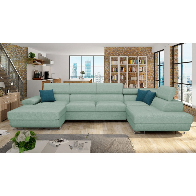 VÝPRODEJ - Sedací rozkládací souprava do U SAN DIEGO - světlá zelená, pravý roh