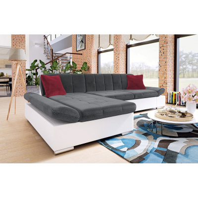 VÝPRODEJ - Rohová sedačka s úložným prostorem MARLA - bílá ekokůže / tmavá šedá, levý roh