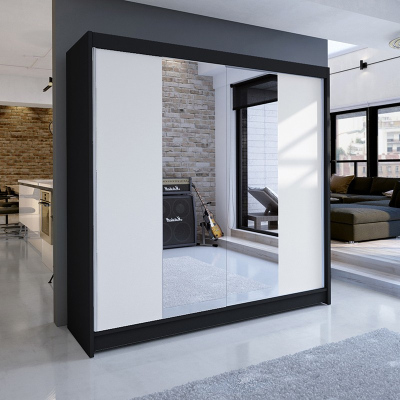 VÝPRODEJ - Šatní skříň TABITHA 2 - šířka 180 cm, černá / bílá