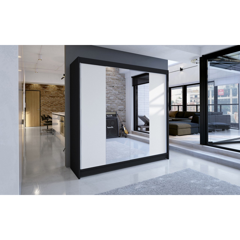 VÝPRODEJ - Šatní skříň TABITHA 2 - šířka 180 cm, černá / bílá