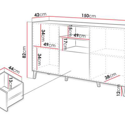 VÝPRODEJ - Kombinovaná komoda BERMEJO - bílá / lesklá bílá