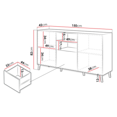 VÝPRODEJ - Kombinovaná komoda BERMEJO - bílá / lesklá bílá