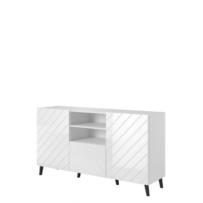 VÝPRODEJ - Kombinovaná komoda BERMEJO - bílá / lesklá bílá