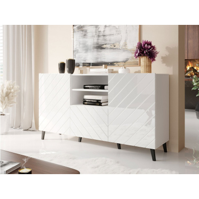 VÝPRODEJ - Kombinovaná komoda BERMEJO - bílá / lesklá bílá