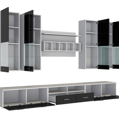 VÝPRODEJ - Obývací stěna s LED osvětlením KELLS - bílá / lesklá bílá