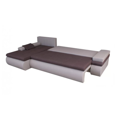 VÝPRODEJ - Rozkládací rohová sedací souprava EPLATO - bílá ekokůže / šedá, pravý roh