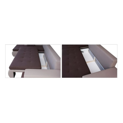 VÝPRODEJ - Rozkládací rohová sedací souprava EPLATO - bílá ekokůže / šedá, pravý roh