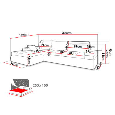 VÝPRODEJ - Rozkládací rohová sedací souprava EPLATO - bílá ekokůže / šedá, pravý roh