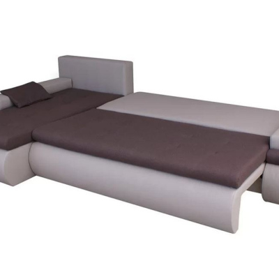 VÝPRODEJ - Rozkládací rohová sedací souprava EPLATO - bílá ekokůže / šedá 1, levý roh