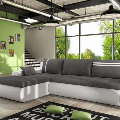 VÝPRODEJ - Rozkládací rohová sedací souprava EPLATO - bílá ekokůže / šedá 1, levý roh