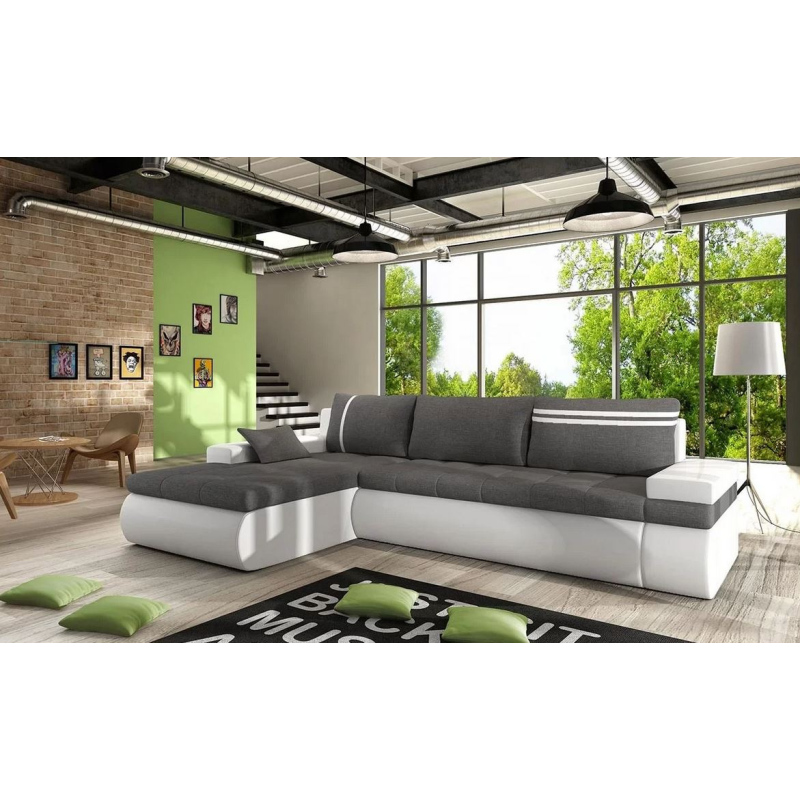 VÝPRODEJ - Rozkládací rohová sedací souprava EPLATO - bílá ekokůže / šedá 1, levý roh
