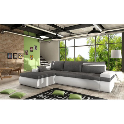 VÝPRODEJ - Rozkládací rohová sedací souprava EPLATO - bílá ekokůže / šedá 1, levý roh