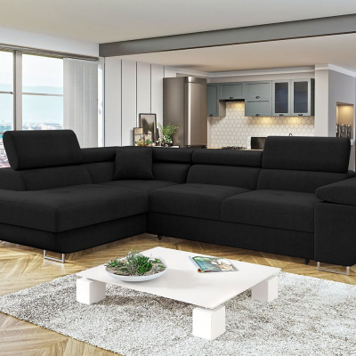 VÝPRODEJ - Rohová rozkládací sedačka LABUS - černá, levý roh