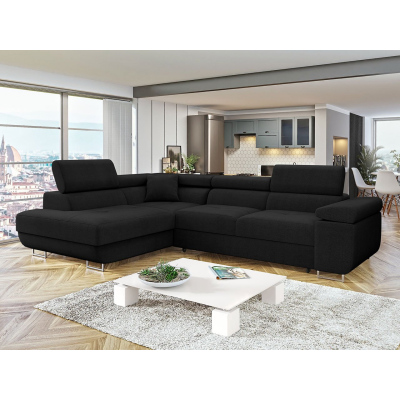 VÝPRODEJ - Rohová rozkládací sedačka LABUS - černá, levý roh