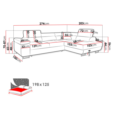 VÝPRODEJ - Rohová rozkládací sedačka LABUS - černá, levý roh