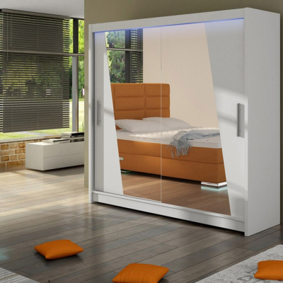 VÝPRODEJ - Šatní skříň 180 cm se zrcadlem a LED osvětlením FLORENCIO 14 - bílá