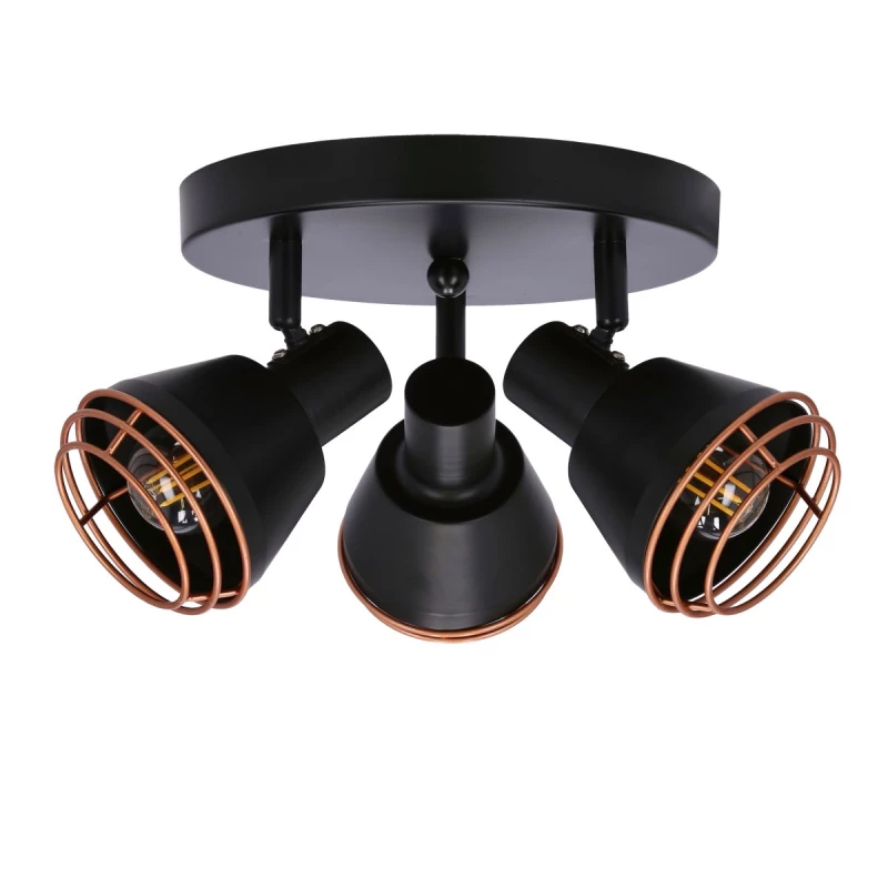 Stropní kulaté bodové svítidlo NERIA - 3xE14, 40W, černé / měděné