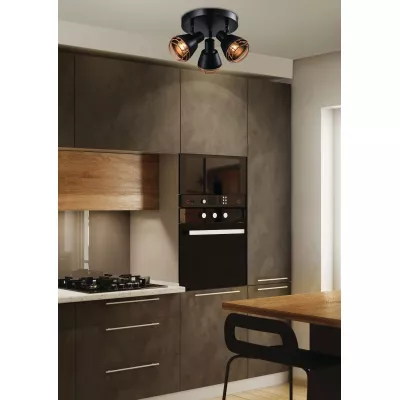 Stropní kulaté bodové svítidlo NERIA - 3xE14, 40W, černé / měděné