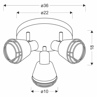 Stropní kulaté bodové svítidlo NERIA - 3xE14, 40W, černé / měděné