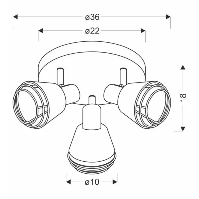 Stropní kulaté bodové svítidlo NERIA - 3xE14, 40W, černé / měděné