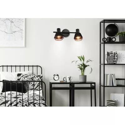 Stropní / nástěnné bodové svítidlo NERIA - 2xE14, 40W, černé / měděné