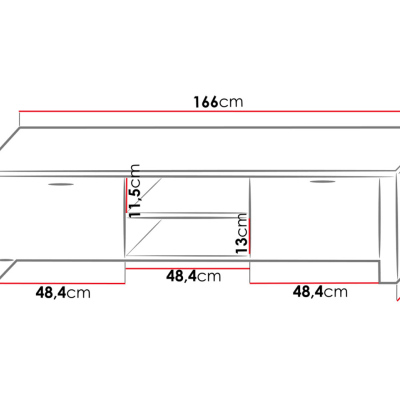 VÝPRODEJ - Televizní stolek s LED osvětlením FERNS 9 - bílý / lesklý černý